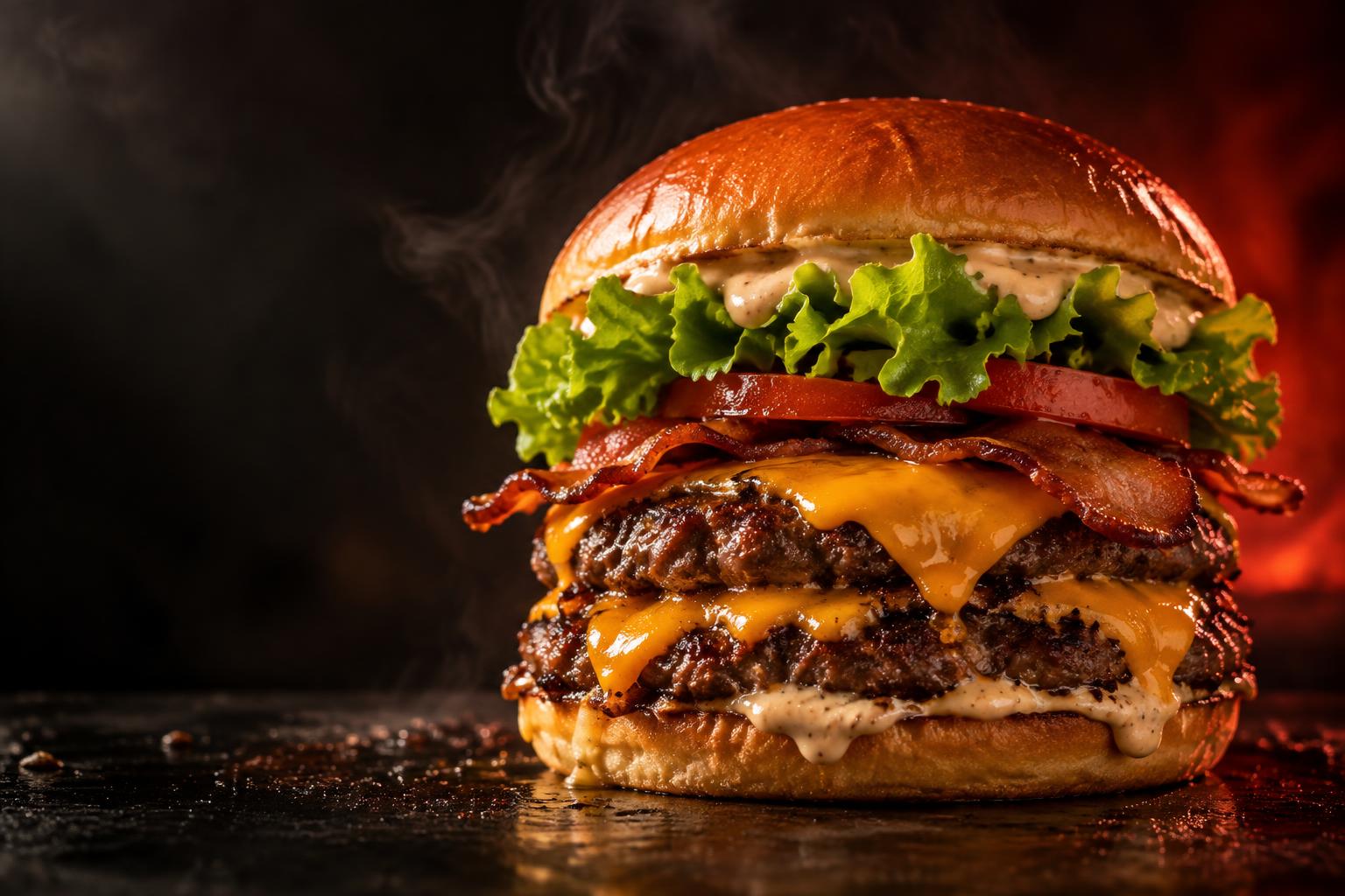 Hambúrguer artesanal Monarca Burger com bacon e cheddar